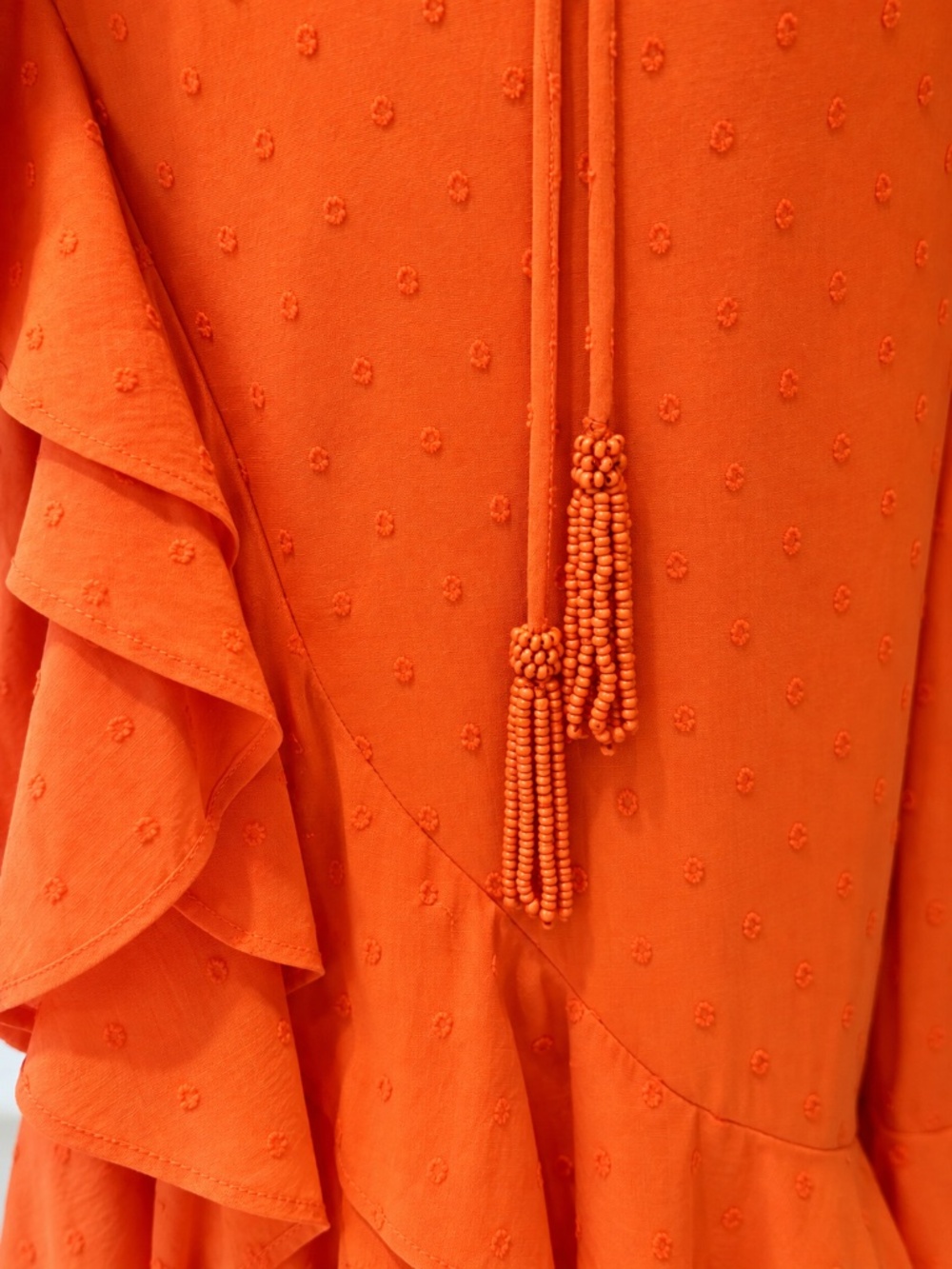 NWT FARM Rio Orange Ruffles Midi Dress XXS Wrap Swiss Dot - Picture 6 of 11